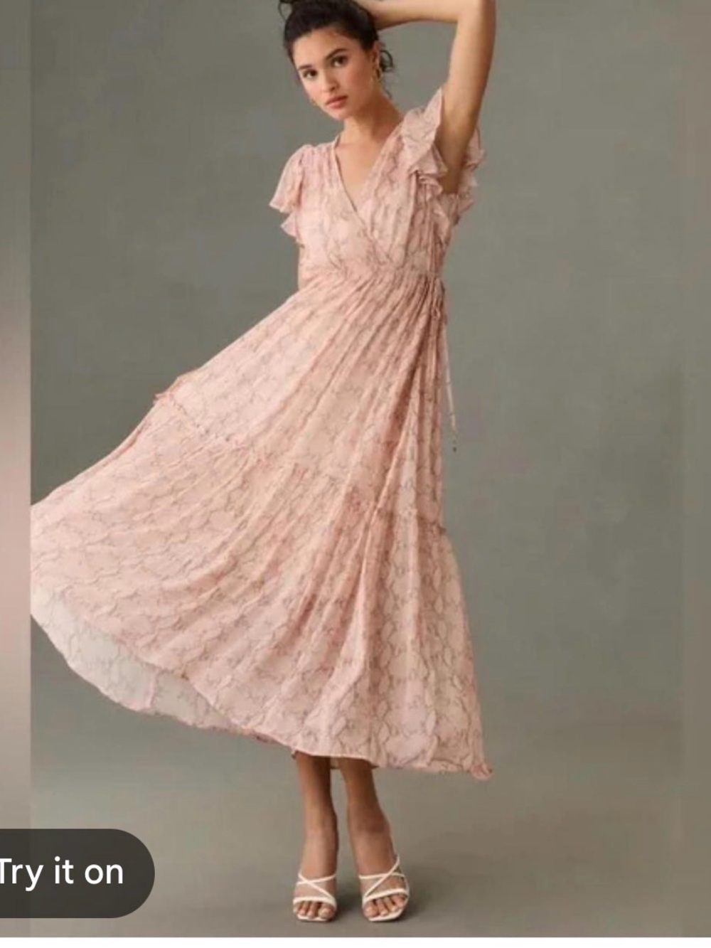 Anthropologie Blush Snake-Print Wrap-Style Maxi Dress